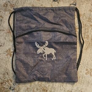 Thirty-One Gray Drawstring Backpack with Moose Design